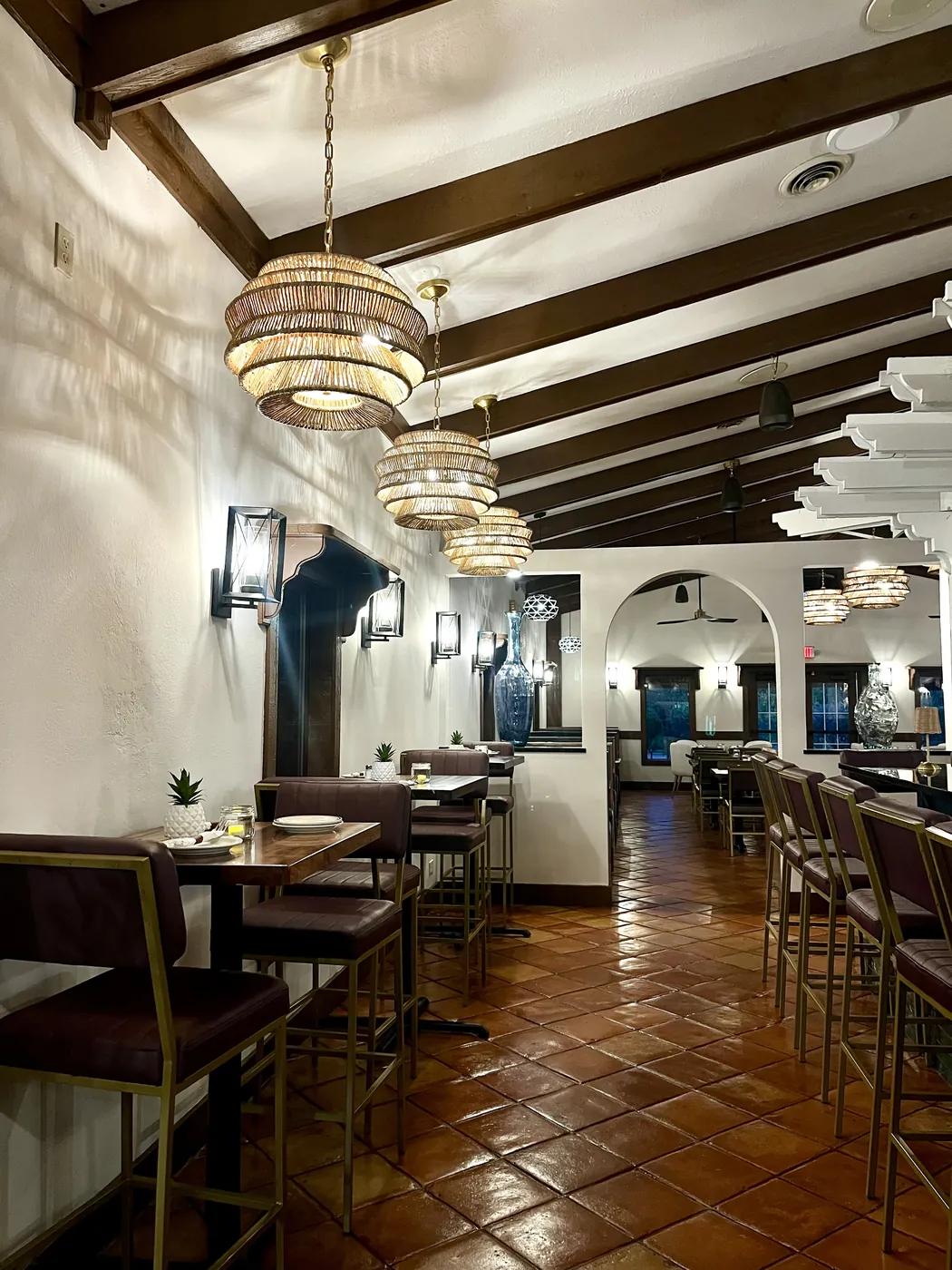 El Molino dining room with wood beams